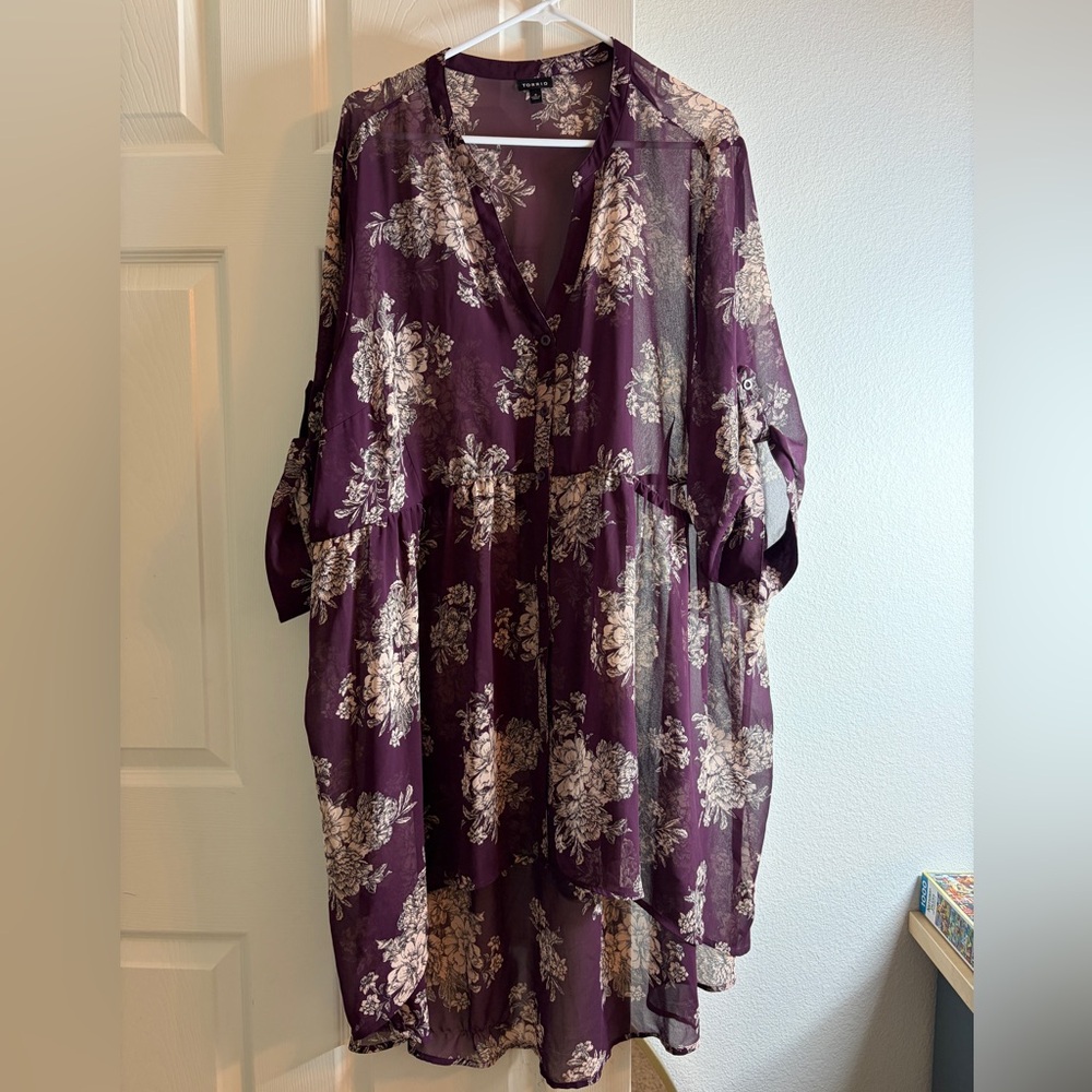 Torrid Burgundy Floral Sheer Kimono